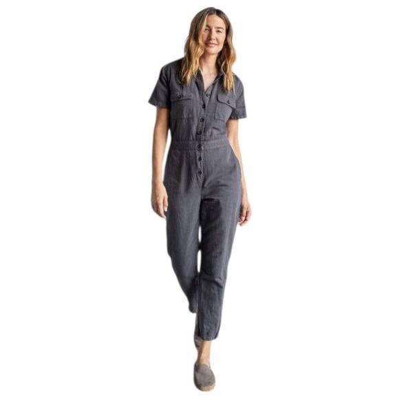 OUTERKNOWN Dark Gray S.E.A Jumpsuit M New Utility Inspired Organic Cotton Linen - Picture 1 of 13